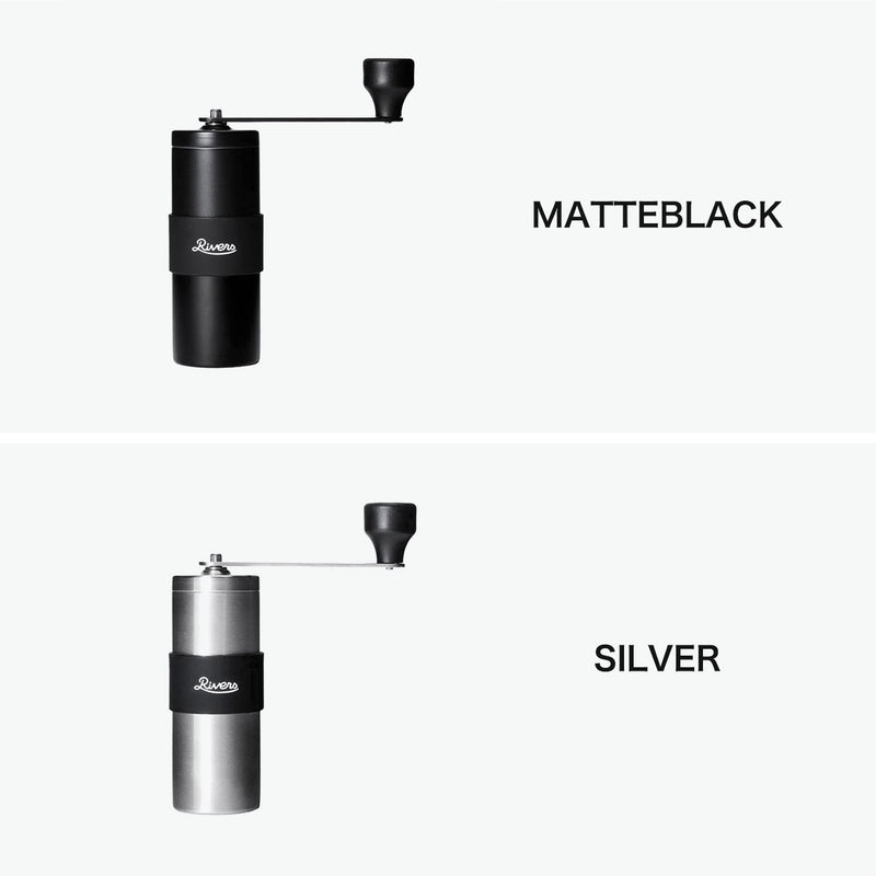 リバーズ コーヒーミル 小型 Rivers ブランド アウトドア キャンプ コーヒー ミル 手動 120ml ブラック シルバー 日本製 手挽き 粗挽き 細挽き 豆挽き 粒度調節 持ち運び コーヒーグラインダー グリット2 CF008