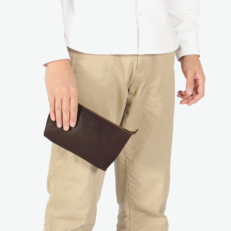 SLOW ポーチ メンズ レディース 小物入れ ブランド レザー Mサイズ スロウ マチ付き マチ 革 本革 おしゃれ シンプル ギフト プレゼント ファスナー 黒 日本製 bono Pouch M 300S17C