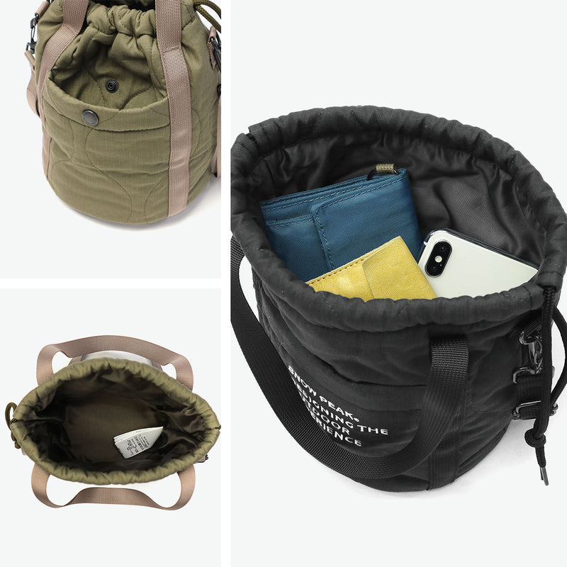 スノーピーク トートバッグ メンズ レディース ブランド snow peak ショルダー 巾着 巾着バッグ バッグ キルティング おしゃれ 刺繍 バッグインバッグ 手持ち 斜めがけ 2WAY Quilted Ripstop Pouch AC-25AU021