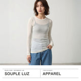 スープレルース Tシャツ レディース 長袖 Souple Luz 薄手 長袖Tシャツ インナー おしゃれ リブ コットン カシミヤ 可愛い 無地 丸胴 丸襟 日本製 コットンカシミヤリブ タイトクルーネックTシャツ CCR-TO-420