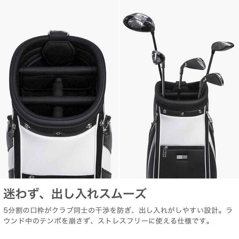 トミー ヒルフィガー ゴルフ キャディバッグ メンズ レディース TOMMY HILFIGER GOLF おしゃれ 9.0型 9型 46インチ 5分割 軽量 カート カート型 合皮 キャディ バッグ カートキャディバッグ ベーシック THMG4SC5