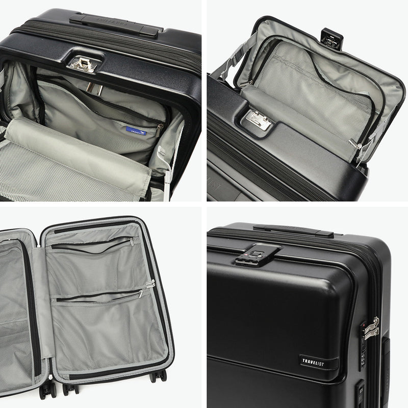 【正規品3年保証】 トラベリスト スーツケース Mサイズ フロントオープン TRAVELIST ワンタッチ トップオープン 拡張 軽量 ストッパー スマホスタンド ドリンクホルダー TSAロック 51～61L 5～6泊 ファースト