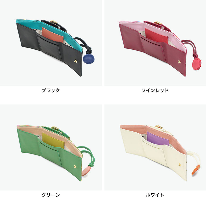 ツモリチサト 財布 レディース コンパクト tsumori chisato CARRY ブランド 三つ折り ミニ財布 かわいい 三つ折り財布 レザー 羊革 おしゃれ ドット柄 ネコ 猫 ねこ BOX型小銭入れ 日本製 てんてん 57930
