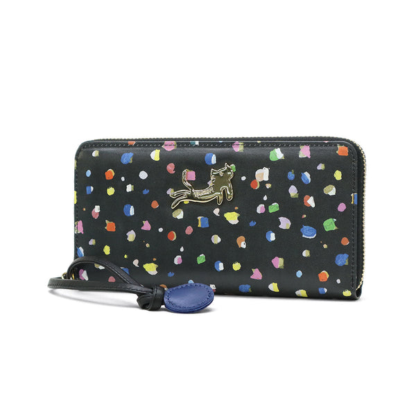 ツモリチサト 長財布 レディース tsumori chisato CARRY 財布 ブランド かわいい レザー 本革 羊革 ラウンドファスナー おしゃれ 大人 ドット柄 ネコ 猫 ねこ ストラップ付 日本製 てんてん RF長財布 57931