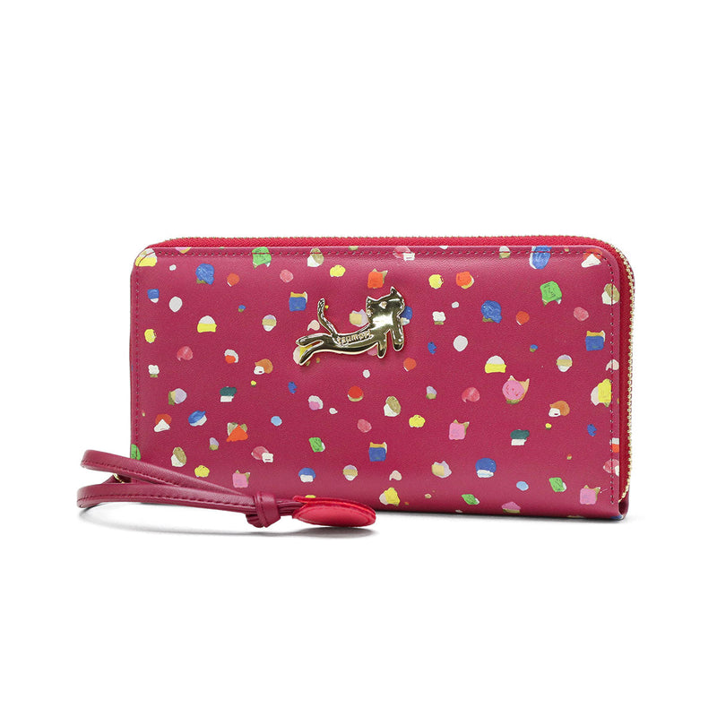 ツモリチサト 長財布 レディース tsumori chisato CARRY 財布 ブランド かわいい レザー 本革 羊革 ラウンドファスナー おしゃれ 大人 ドット柄 ネコ 猫 ねこ ストラップ付 日本製 てんてん RF長財布 57931