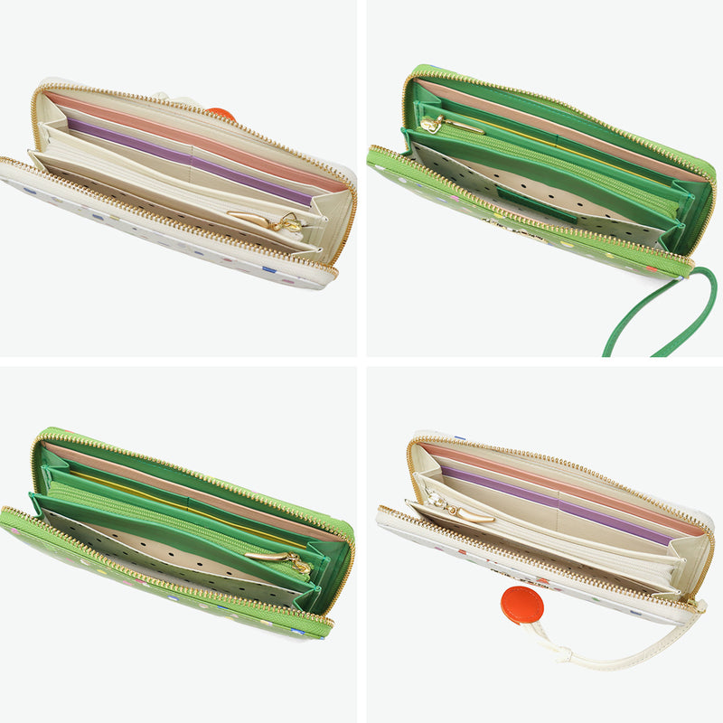 ツモリチサト 長財布 レディース tsumori chisato CARRY 財布 ブランド かわいい レザー 本革 羊革 ラウンドファスナー おしゃれ 大人 ドット柄 ネコ 猫 ねこ ストラップ付 日本製 てんてん RF長財布 57931