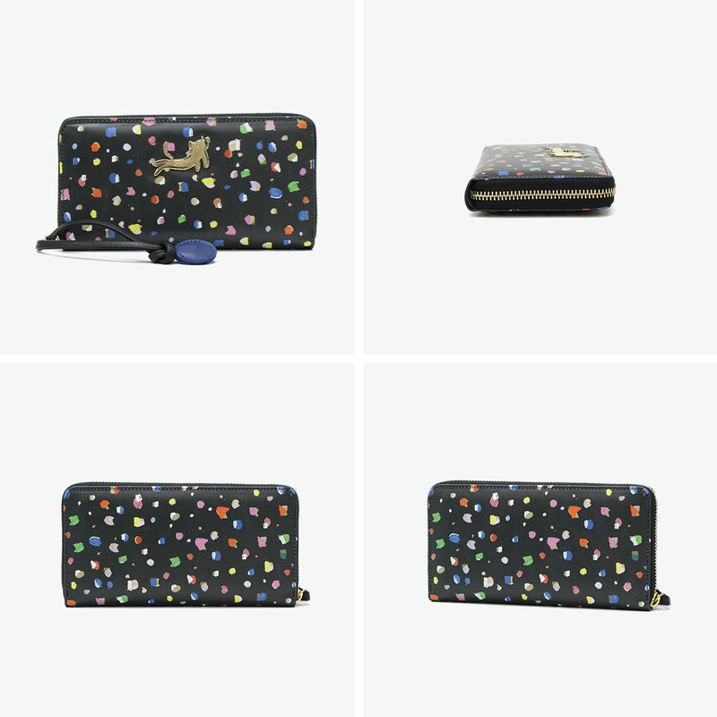 ツモリチサト 長財布 レディース tsumori chisato CARRY 財布 ブランド かわいい レザー 本革 羊革 ラウンドファスナー おしゃれ 大人 ドット柄 ネコ 猫 ねこ ストラップ付 日本製 てんてん RF長財布 57931