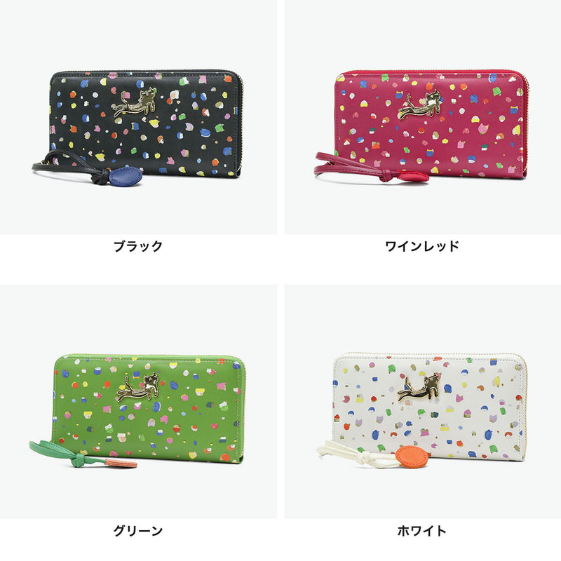 ツモリチサト 長財布 レディース tsumori chisato CARRY 財布 ブランド かわいい レザー 本革 羊革 ラウンドファスナー おしゃれ 大人 ドット柄 ネコ 猫 ねこ ストラップ付 日本製 てんてん RF長財布 57931