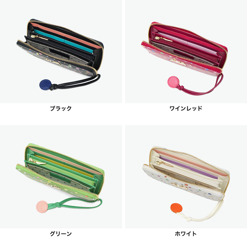 ツモリチサト 長財布 レディース tsumori chisato CARRY 財布 ブランド かわいい レザー 本革 羊革 ラウンドファスナー おしゃれ 大人 ドット柄 ネコ 猫 ねこ ストラップ付 日本製 てんてん RF長財布 57931