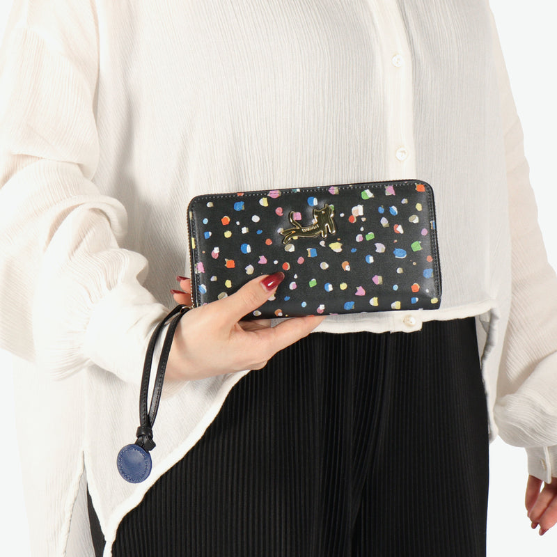 ツモリチサト 長財布 レディース tsumori chisato CARRY 財布 ブランド かわいい レザー 本革 羊革 ラウンドファスナー おしゃれ 大人 ドット柄 ネコ 猫 ねこ ストラップ付 日本製 てんてん RF長財布 57931