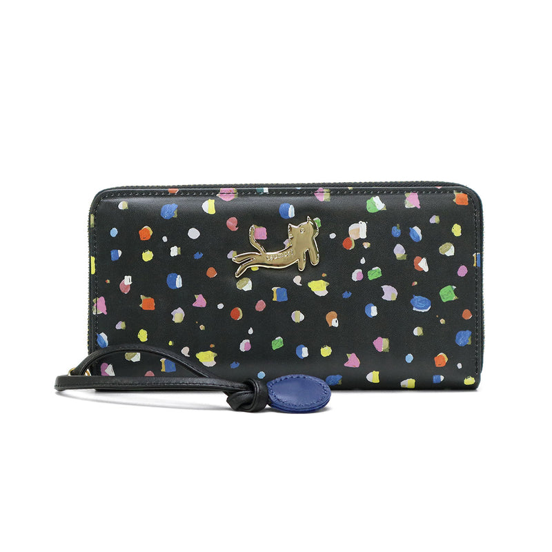 ツモリチサト 長財布 レディース tsumori chisato CARRY 財布 ブランド かわいい レザー 本革 羊革 ラウンドファスナー おしゃれ 大人 ドット柄 ネコ 猫 ねこ ストラップ付 日本製 てんてん RF長財布 57931