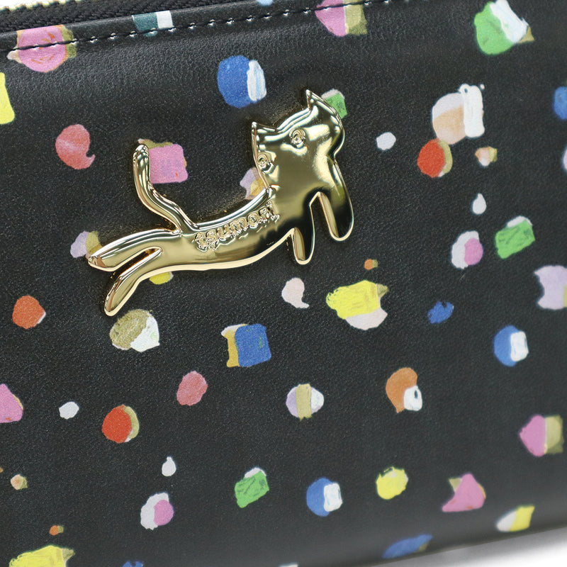 ツモリチサト 長財布 レディース tsumori chisato CARRY 財布 ブランド かわいい レザー 本革 羊革 ラウンドファスナー おしゃれ 大人 ドット柄 ネコ 猫 ねこ ストラップ付 日本製 てんてん RF長財布 57931