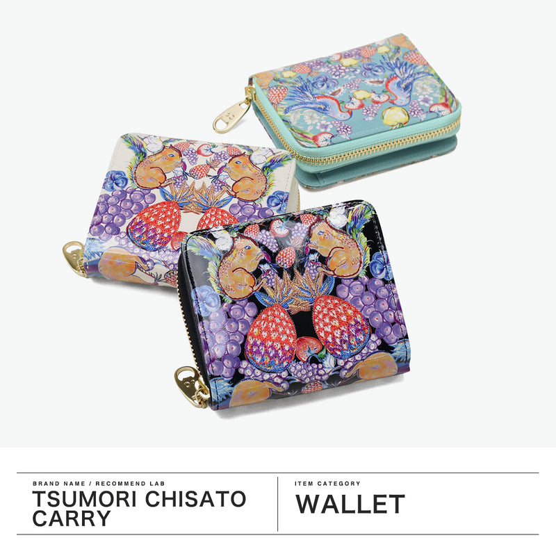 ツモリチサト 二つ折り財布 レディース ブランド 本革 tsumori chisato CARRY 財布 可愛い 小銭入れあり 女性 おしゃれ コンパクト プリント 刺繍 エナメルレザー 羊革 日本製 tcアニマル 折り財布 57936
