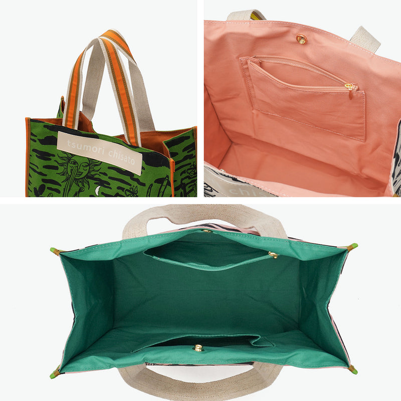 ツモリチサト トートバッグ レディース 布 A4 tsumori chisato CARRY バッグ 軽量 ブランド スクエア おしゃれ かわいい ロゴ トートバッグL トート プリント イラスト 柄 日本製 サボテンと太陽 50786