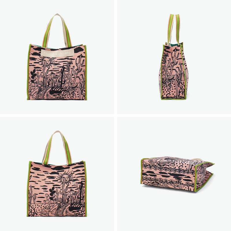 ツモリチサト トートバッグ レディース 布 A4 tsumori chisato CARRY バッグ 軽量 ブランド スクエア おしゃれ かわいい ロゴ トートバッグL トート プリント イラスト 柄 日本製 サボテンと太陽 50786
