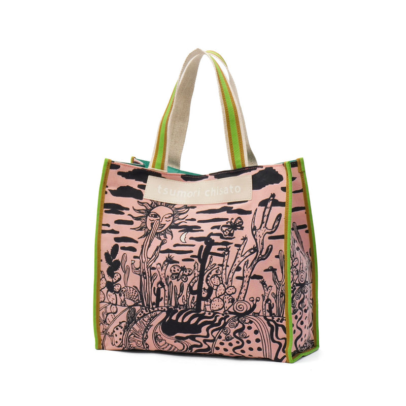 ツモリチサト トートバッグ レディース 布 A4 tsumori chisato CARRY バッグ 軽量 ブランド スクエア おしゃれ かわいい ロゴ トートバッグL トート プリント イラスト 柄 日本製 サボテンと太陽 50786