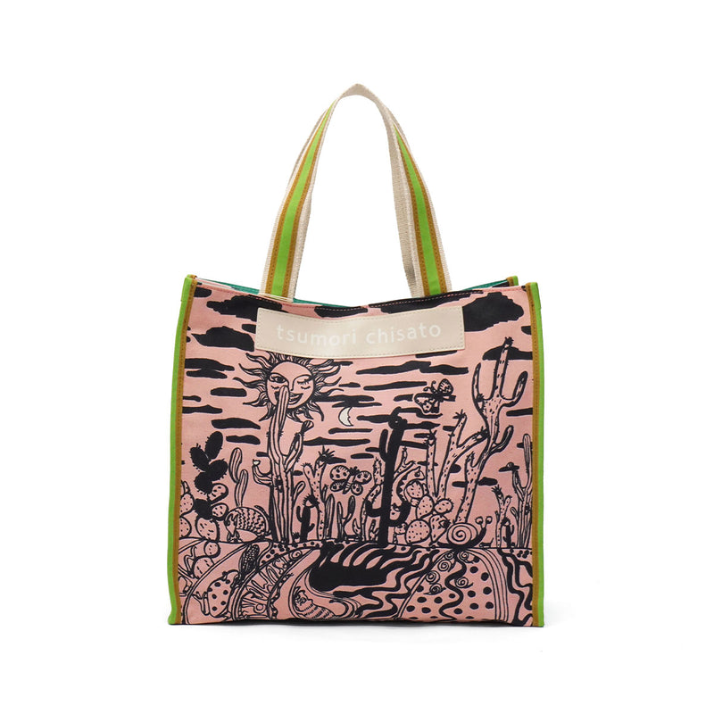 ツモリチサト トートバッグ レディース 布 A4 tsumori chisato CARRY バッグ 軽量 ブランド スクエア おしゃれ かわいい ロゴ トートバッグL トート プリント イラスト 柄 日本製 サボテンと太陽 50786