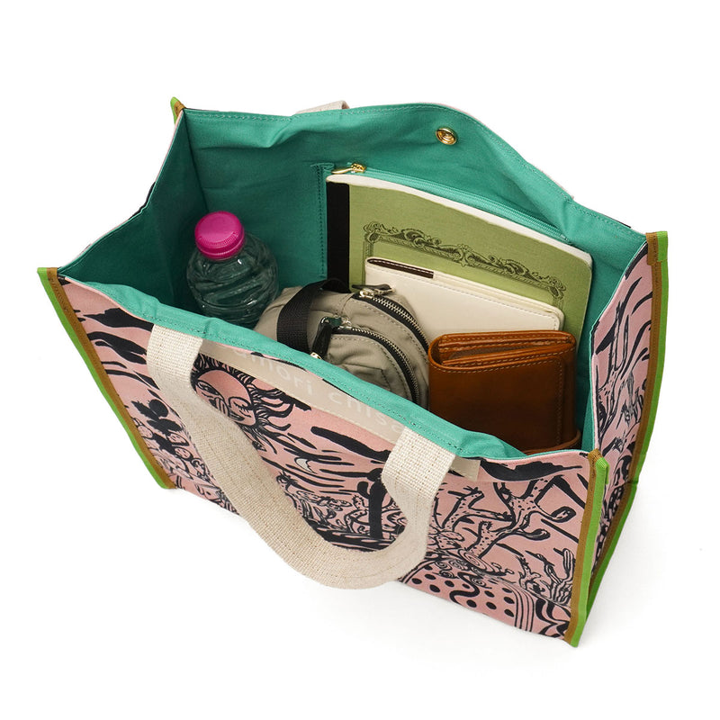 ツモリチサト トートバッグ レディース 布 A4 tsumori chisato CARRY バッグ 軽量 ブランド スクエア おしゃれ かわいい ロゴ トートバッグL トート プリント イラスト 柄 日本製 サボテンと太陽 50786