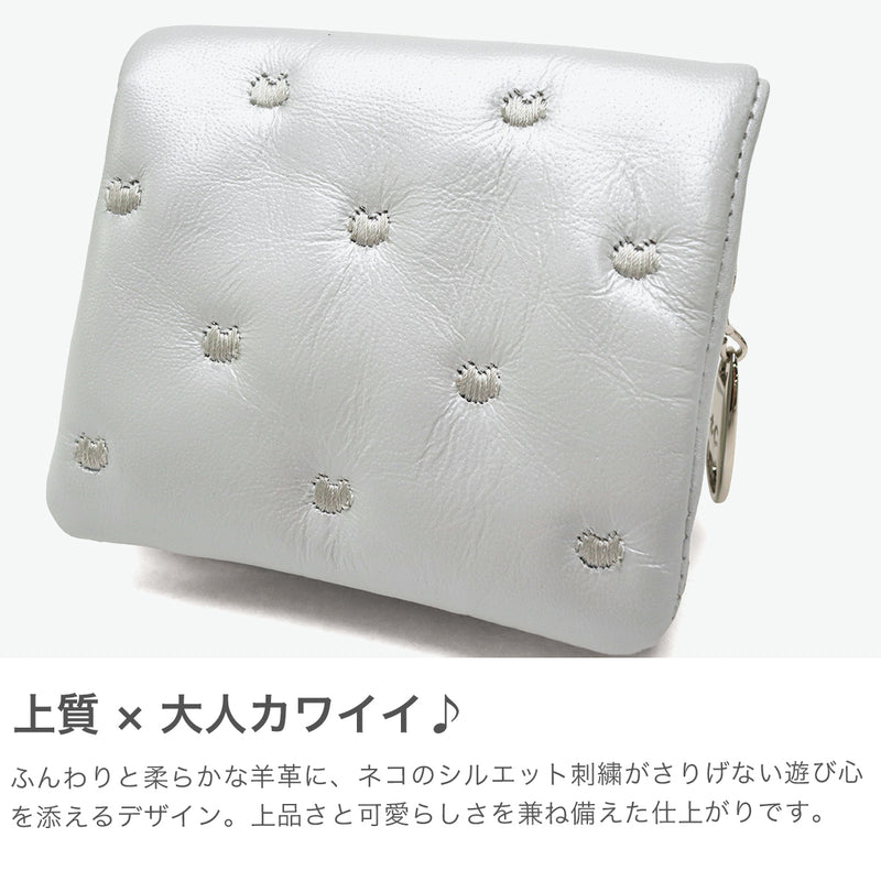 ツモリチサト 二つ折り財布 レディース 財布 小さめ tsumori chisato CARRY ブランド 女性 おしゃれ かわいい ミニ財布 コンパクト 折り財布 二つ折り 猫 ハート 刺繍 ラム革 本革 レザー 日本製 ぷちネコ 57885