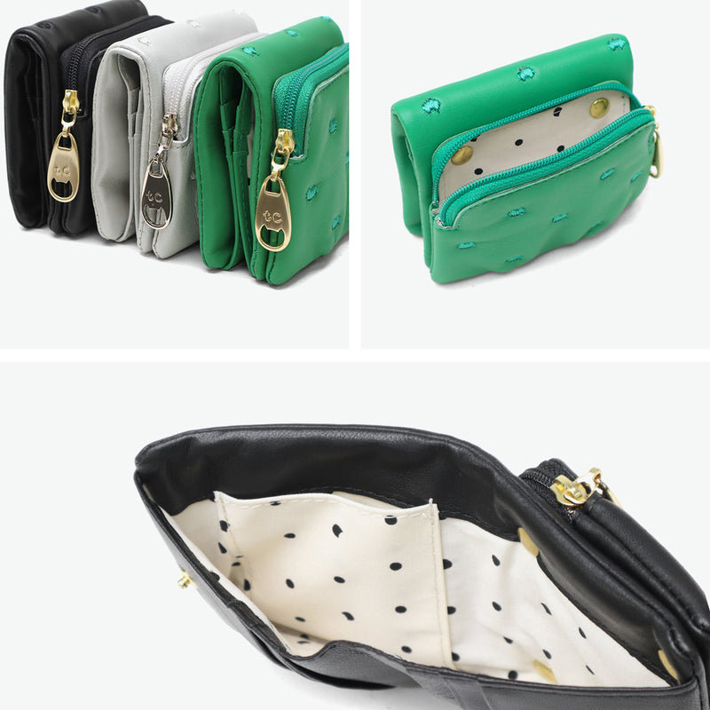 ツモリチサト 二つ折り財布 レディース 財布 小さめ tsumori chisato CARRY ブランド 女性 おしゃれ かわいい ミニ財布 コンパクト 折り財布 二つ折り 猫 ハート 刺繍 ラム革 本革 レザー 日本製 ぷちネコ 57885