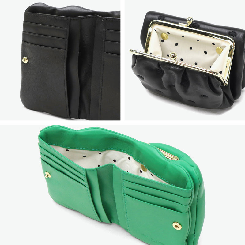 ツモリチサト 二つ折り財布 レディース 財布 がま口 tsumori chisato CARRY ブランド 女性 おしゃれ かわいい ミドルウォレット コンパクト 折り財布 二つ折り 猫 ハート 刺繍 ラム革 本革 日本製 ぷちネコ 57886