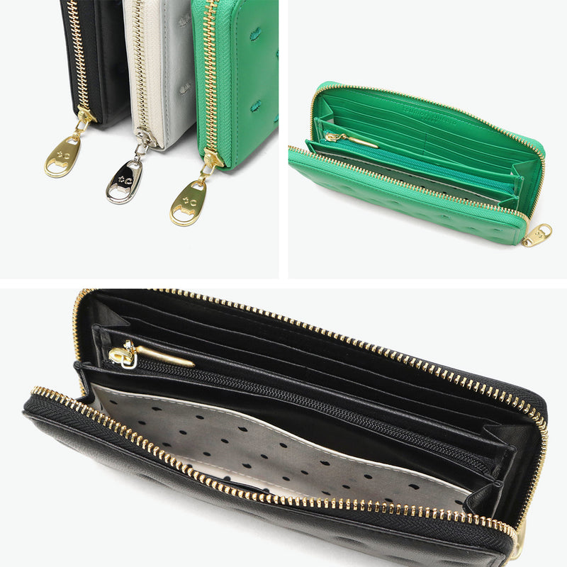 ツモリチサト 長財布 レディース 財布 ラウンドファスナー tsumori chisato CARRY ブランド 女性 おしゃれ かわいい ロングウォレット 大容量 小銭入れ カード 猫 ハート 刺繍 ラム革 本革 日本製 ぷちネコ 57887