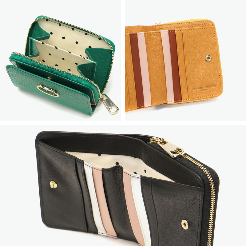 ツモリチサト 二つ折り財布 レディース 札 小銭 ファスナー tsumori chisato CARRY 財布 ブランド 本革 かわいい コンパクト 二つ折り ラウンドファスナー 折り財布 革 レザー 猫 ネコおこし 57828