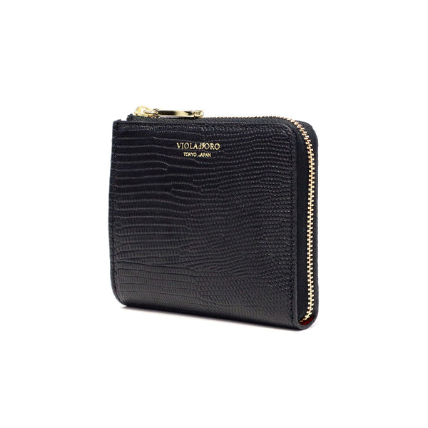 【正規品】 ヴィオラドーロ 二つ折り財布 レディース box型小銭入れ ブランド VIOLAd'ORO 財布 薄い 本革 レザー 牛革 スリム かわいい 小さめ 小さい コンパクト PORTA リザード型押しレザー 二つ折りL字型財布 V-5056