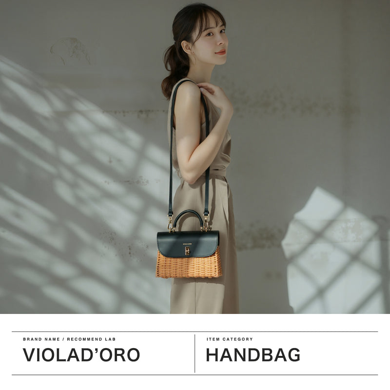 【正規品】 ヴィオラドーロ ハンドバッグ レディース 持ち手 VIOLAd'ORO かごバッグ バッグ 小さめ 2WAY 軽量 かわいい 本革 大人 ラタン ショルダー MIRO スプリットラタン 2WAYトップハンドルバッグ V-8731