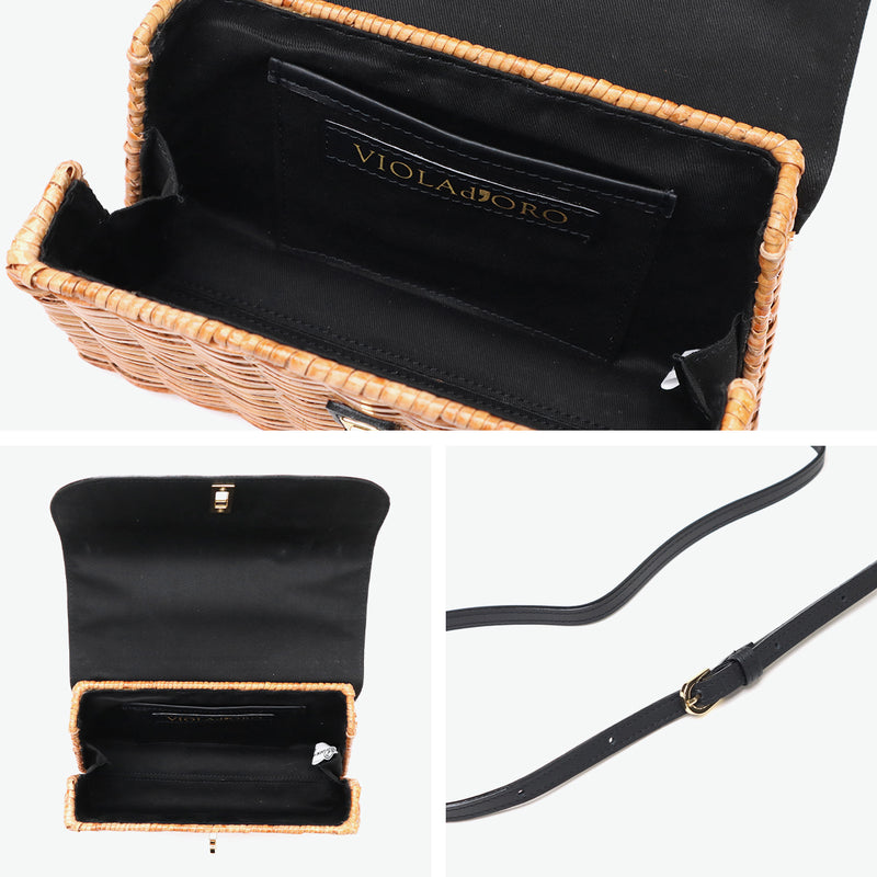 【正規品】 ヴィオラドーロ ハンドバッグ レディース 持ち手 VIOLAd'ORO かごバッグ バッグ 小さめ 2WAY 軽量 かわいい 本革 大人 ラタン ショルダー MIRO スプリットラタン 2WAYトップハンドルバッグ V-8731