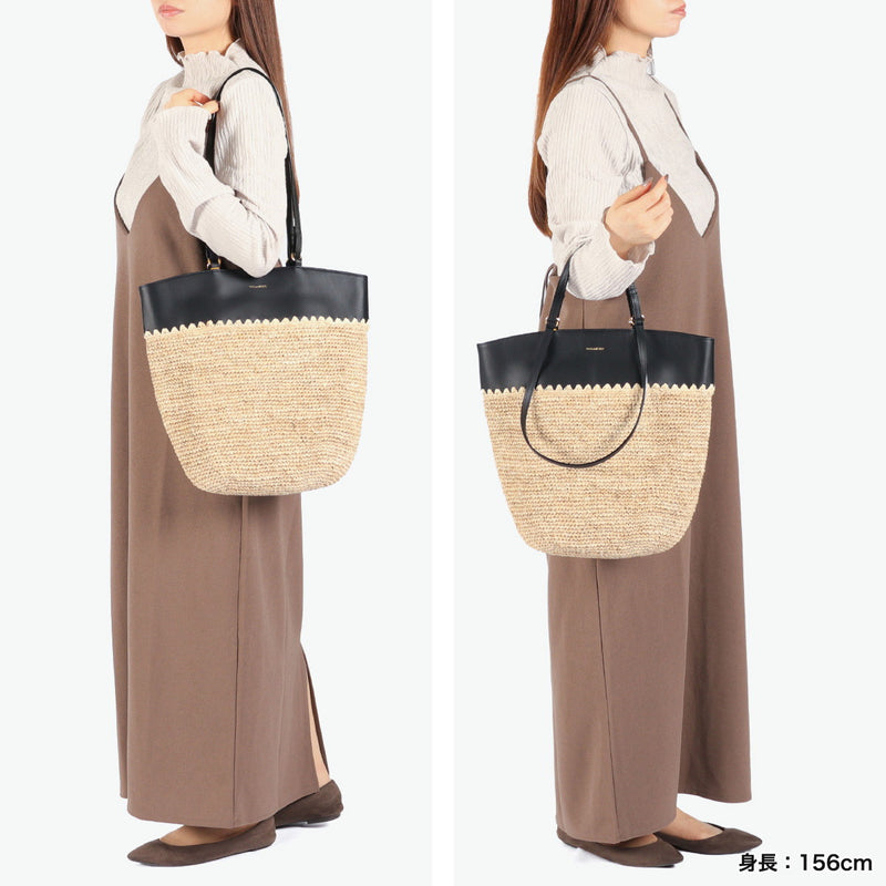 【正規品】 ヴィオラドーロ トートバッグ レディース VIOLAd'ORO ブランド 女性 おしゃれ ナチュラル トート バッグ 手持ち 肩がけ 軽量 A4 縦 本革 レザー かごバッグ SANDRO ラフィア レザーコンビトート V-8841
