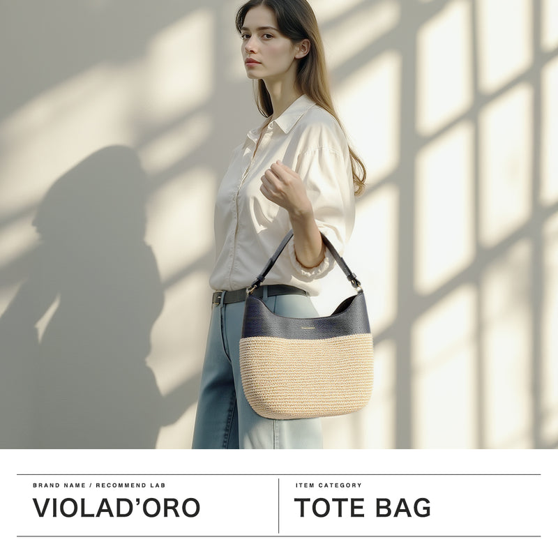 【正規品】 ヴィオラドーロ トートバッグ レディース VIOLAd'ORO トート かごバッグ 軽量 ブランド 女性 おしゃれ ナチュラル ハンドバッグ 本革 レザー かわいい SANDRO アバカ レザーコンビトート V-8886