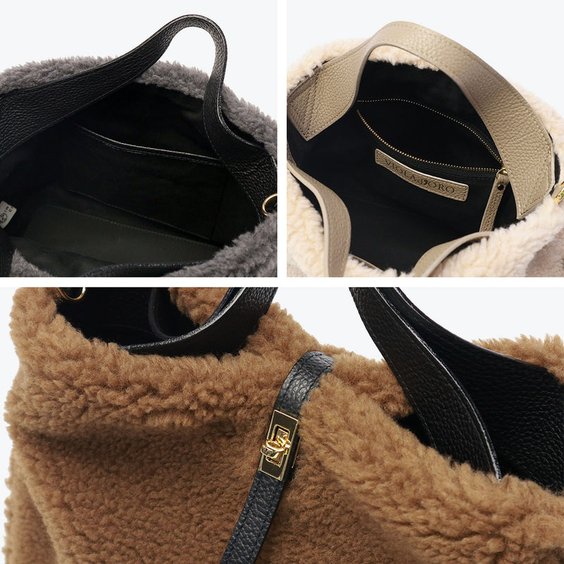 【正規品】 ヴィオラドーロ トートバッグ レディース ふわふわ もこもこ バッグ VIOLAd'ORO ブランド 大人 女性 おしゃれ 2WAY ショルダー ハンドル 軽量 軽い 小さめ B5 ELMO エコムートン 2WAYトート V-8773