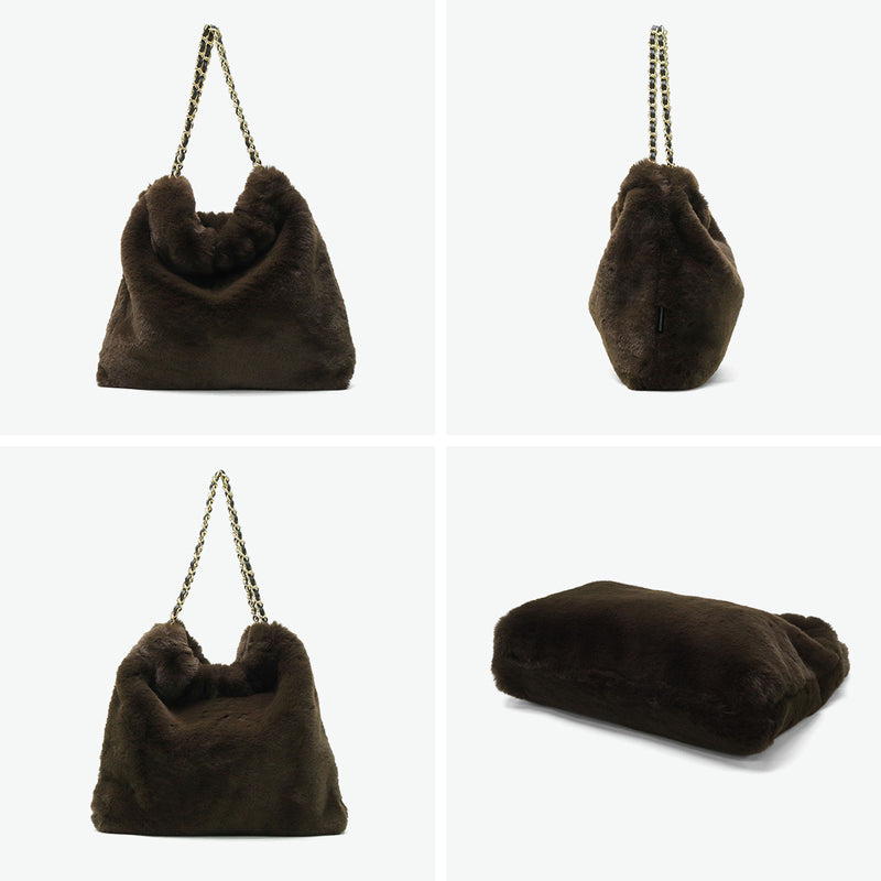 【正規品】 ヴィオラドーロ トートバッグ レディース ふわふわ バッグ 大きめ VIOLAd'ORO ブランド 大人 女性 おしゃれ トート ハンドル 大容量 A4 ELMO レッキスラビット調エコファー チェーントート V-8924