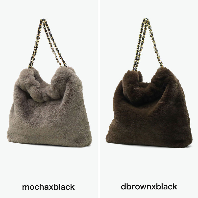 【正規品】 ヴィオラドーロ トートバッグ レディース ふわふわ バッグ 大きめ VIOLAd'ORO ブランド 大人 女性 おしゃれ トート ハンドル 大容量 A4 ELMO レッキスラビット調エコファー チェーントート V-8924