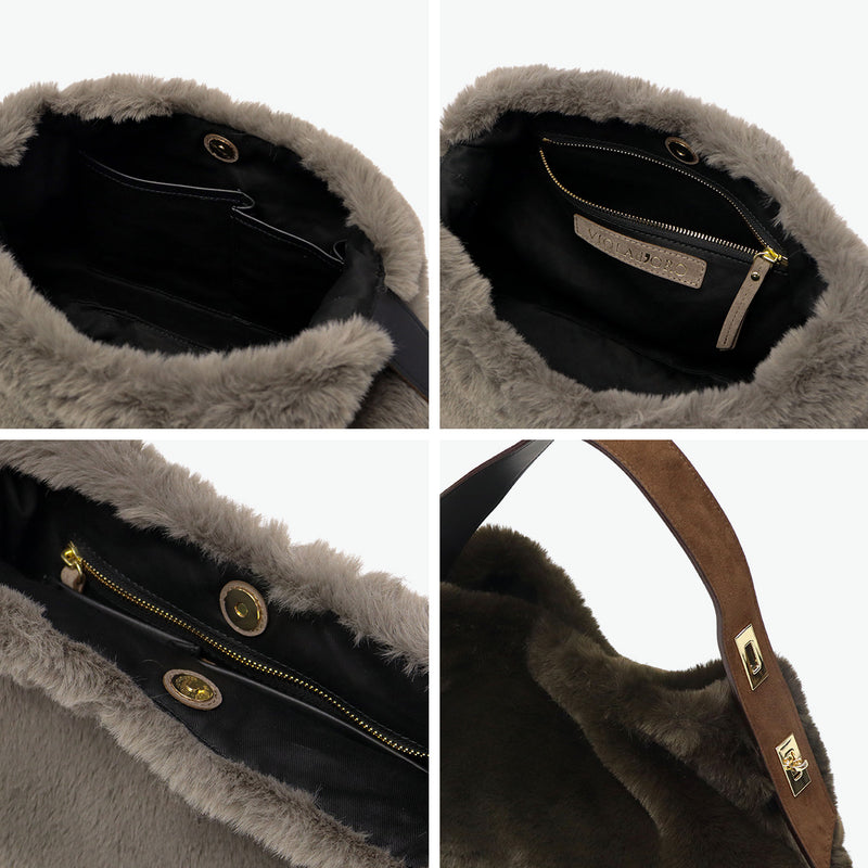 【正規品】 ヴィオラドーロ トートバッグ レディース 小さめ VIOLAd'ORO ファー バッグ 軽量 肩掛け ファートートバッグ トート 秋 冬 横型 スエード ELMO レッキスラビットエコファーワンショルダーバッグ V-8964