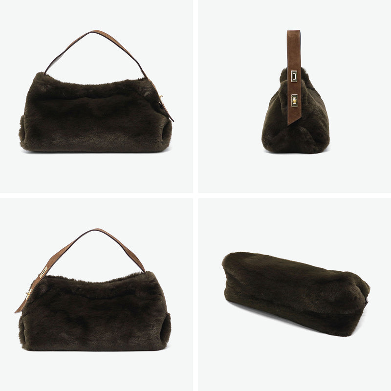 【正規品】 ヴィオラドーロ トートバッグ レディース 小さめ VIOLAd'ORO ファー バッグ 軽量 肩掛け ファートートバッグ トート 秋 冬 横型 スエード ELMO レッキスラビットエコファーワンショルダーバッグ V-8964