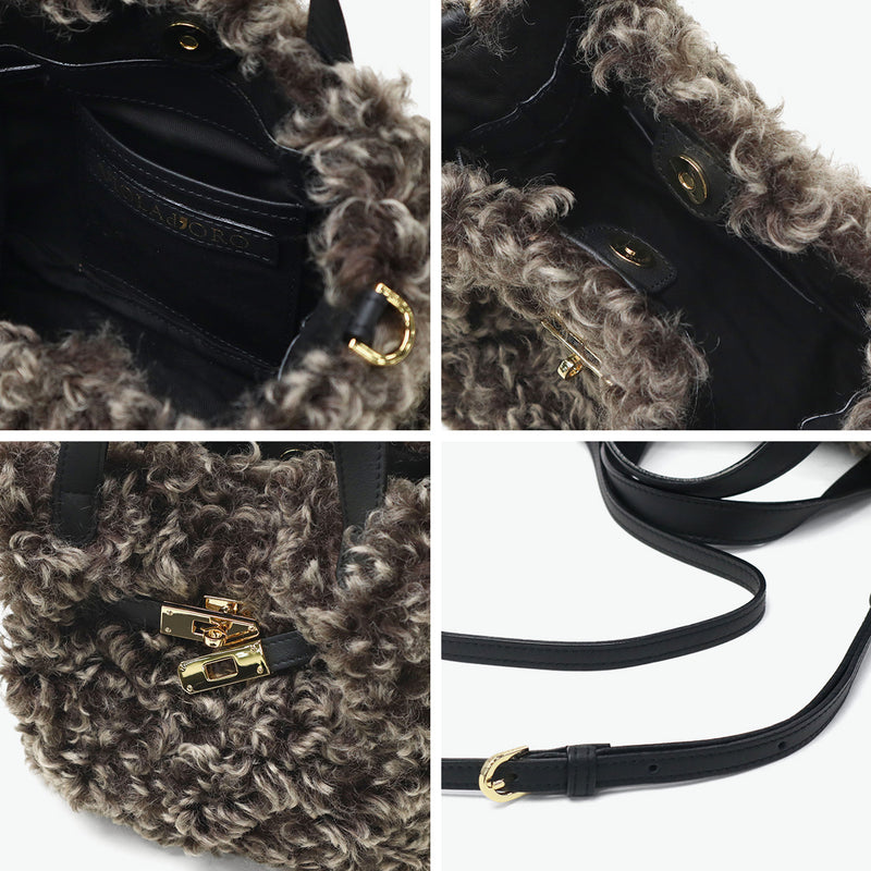 【正規品】 ヴィオラドーロ トートバッグ レディース 小さめ VIOLAd'ORO ファー バッグ 軽量 ブランド ミニ かわいい エコファー チキャンラム ショルダー 斜めがけ カジュアル おしゃれ 秋冬 2WAY ELMO V-8975