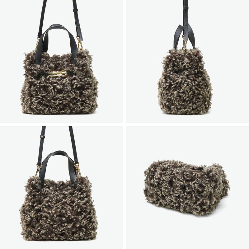 【正規品】 ヴィオラドーロ トートバッグ レディース 小さめ VIOLAd'ORO ファー バッグ 軽量 ブランド ミニ かわいい エコファー チキャンラム ショルダー 斜めがけ カジュアル おしゃれ 秋冬 2WAY ELMO V-8975