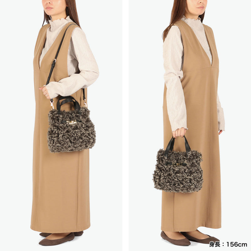 【正規品】 ヴィオラドーロ トートバッグ レディース 小さめ VIOLAd'ORO ファー バッグ 軽量 ブランド ミニ かわいい エコファー チキャンラム ショルダー 斜めがけ カジュアル おしゃれ 秋冬 2WAY ELMO V-8975