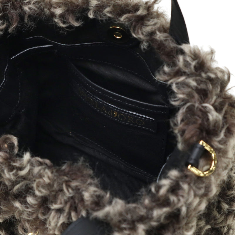 【正規品】 ヴィオラドーロ トートバッグ レディース 小さめ VIOLAd'ORO ファー バッグ 軽量 ブランド ミニ かわいい エコファー チキャンラム ショルダー 斜めがけ カジュアル おしゃれ 秋冬 2WAY ELMO V-8975