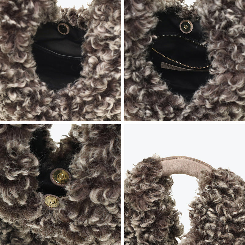 【正規品】 ヴィオラドーロ ハンドバッグ レディース 小さめ VIOLAd'ORO ファー バッグ トート A5 ブランド かわいい 秋 冬 秋冬 もこもこ おしゃれ ハンドバッグ 女性 ELMO チキャンラムエコファー ホーボーバッグ V-8976