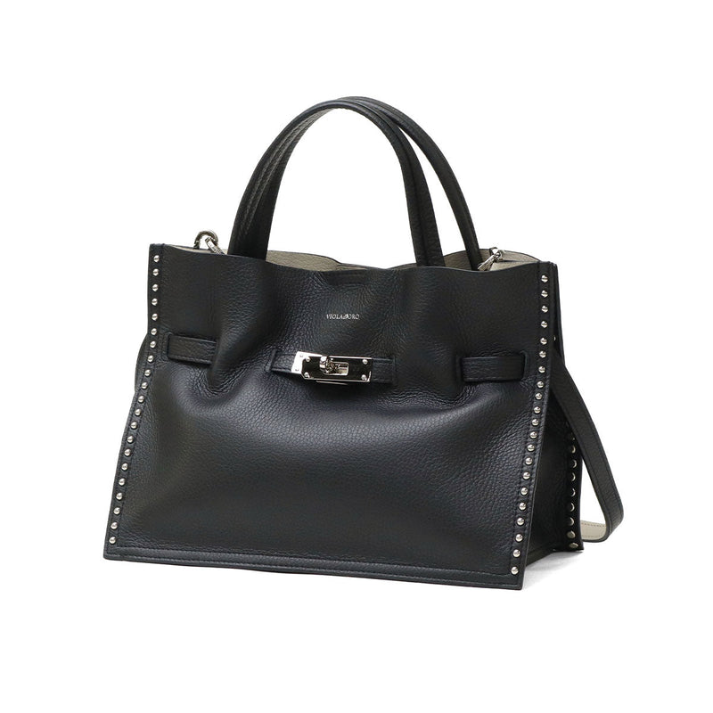 【正規品】 ヴィオラドーロ トートバッグ レディース 小さめ VIOLAd'ORO バッグ トート A5 Mサイズ ブランド かわいい 2WAY ショルダー 本革 牛革 コンパクト スタッズ おしゃれ ハンドバッグ 女性 MIRO V-8993