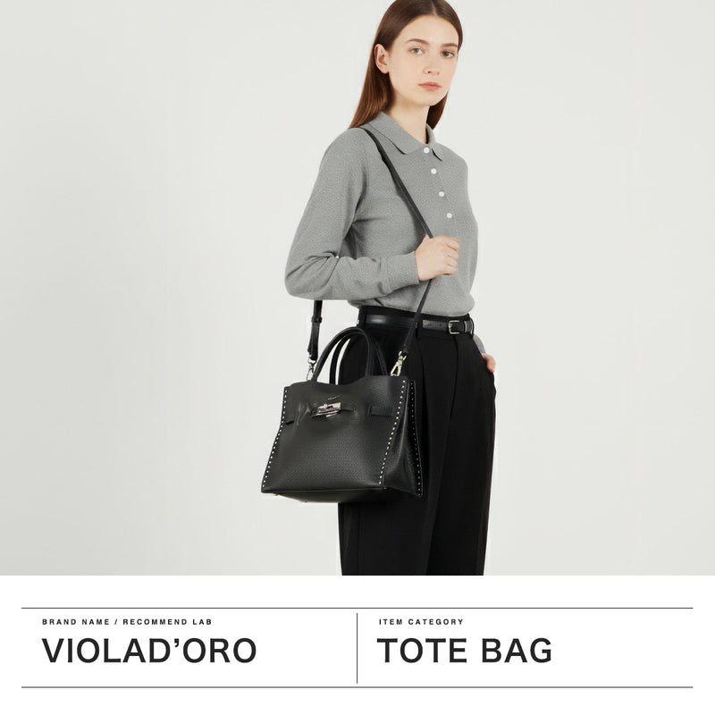 【正規品】 ヴィオラドーロ トートバッグ レディース 小さめ VIOLAd'ORO バッグ トート A5 Mサイズ ブランド かわいい 2WAY ショルダー 本革 牛革 コンパクト スタッズ おしゃれ ハンドバッグ 女性 MIRO V-8993