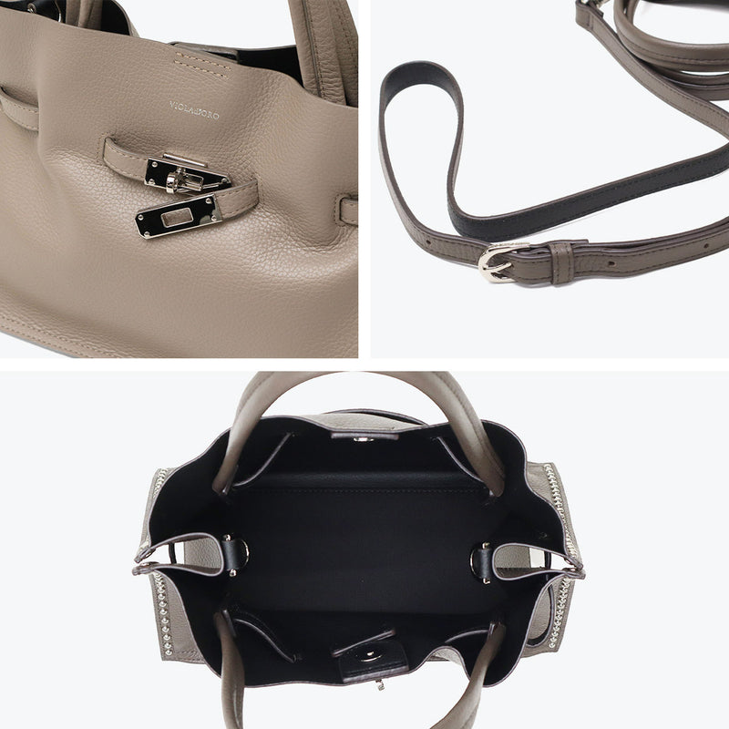 【正規品】 ヴィオラドーロ トートバッグ レディース 小さめ VIOLAd'ORO バッグ トート A5 Mサイズ ブランド かわいい 2WAY ショルダー 本革 牛革 コンパクト スタッズ おしゃれ ハンドバッグ 女性 MIRO V-8993