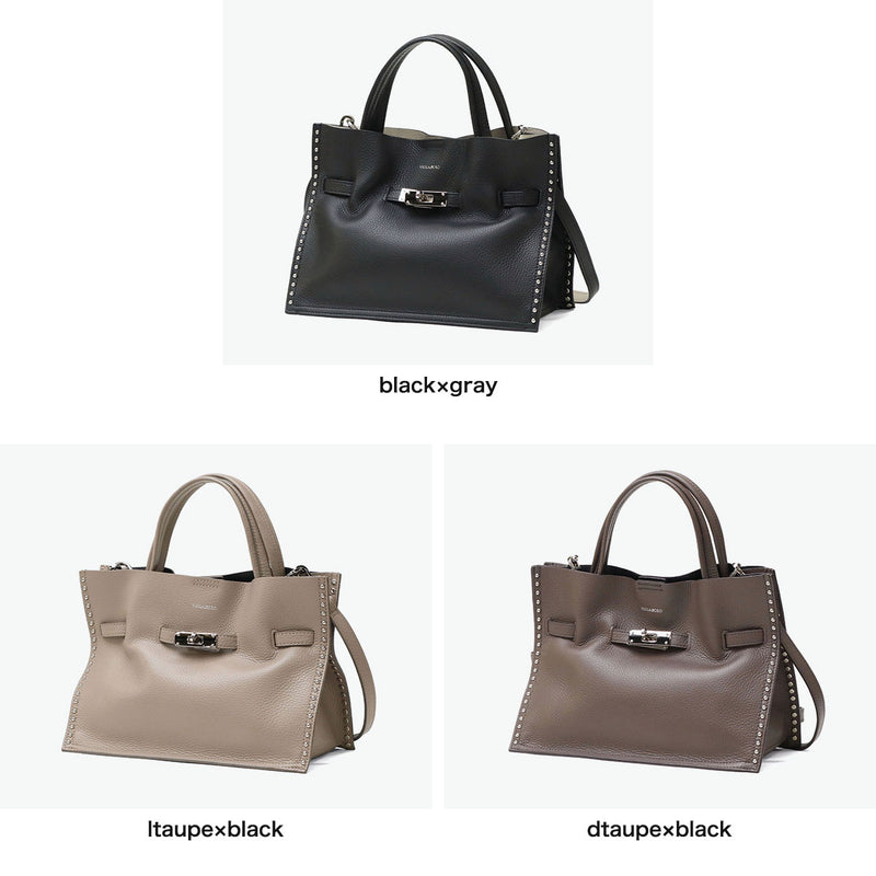 【正規品】 ヴィオラドーロ トートバッグ レディース 小さめ VIOLAd'ORO バッグ トート A5 Mサイズ ブランド かわいい 2WAY ショルダー 本革 牛革 コンパクト スタッズ おしゃれ ハンドバッグ 女性 MIRO V-8993