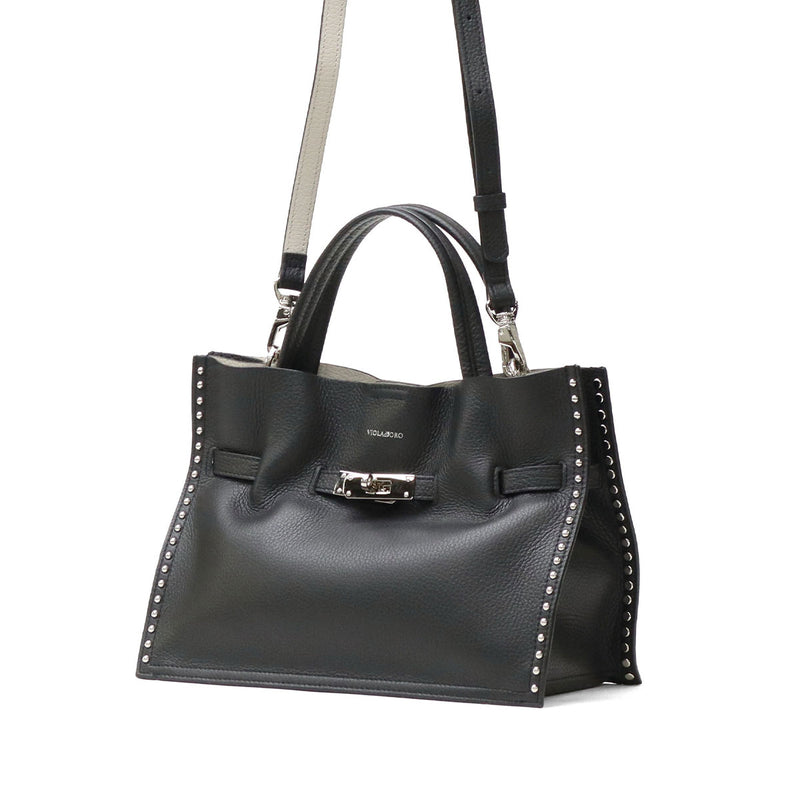 【正規品】 ヴィオラドーロ トートバッグ レディース 小さめ VIOLAd'ORO バッグ トート A5 Mサイズ ブランド かわいい 2WAY ショルダー 本革 牛革 コンパクト スタッズ おしゃれ ハンドバッグ 女性 MIRO V-8993