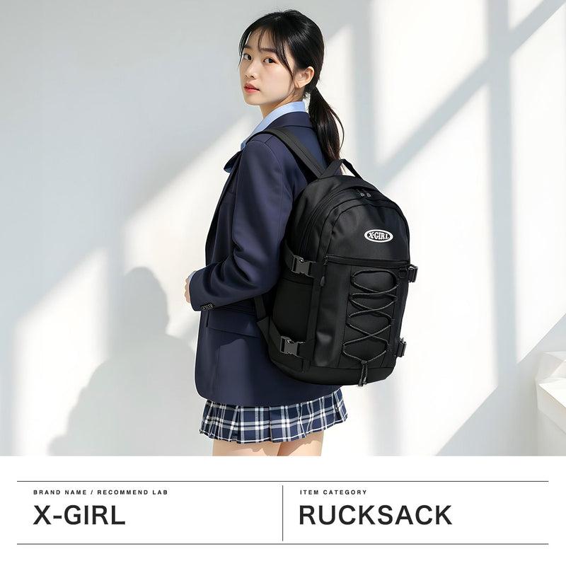 X-girl backpack 여자 배낭 대용량 학교 통근 여행 X-girl bag 경량 경량 세련된 PC 저장 16 인치 A4 B4 30L 타원형 로고 번지 코드 백팩 105251053006