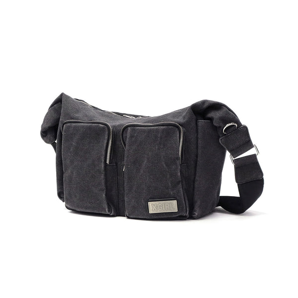 X-girl肩带女士越野袋大品牌X-girl crossbody的成人轻巧的酷徽标时尚A4双口袋Messenger Bag 105251053003