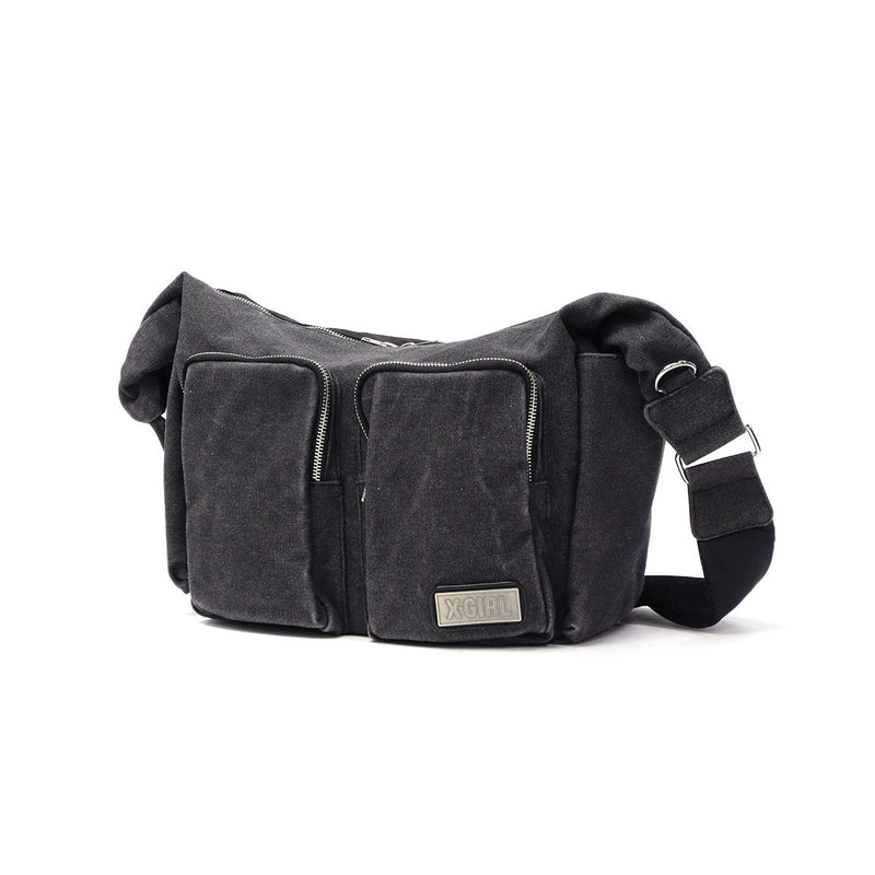 X-girl肩带女士越野袋大品牌X-girl crossbody的成人轻巧的酷徽标时尚A4双口袋Messenger Bag 105251053003
